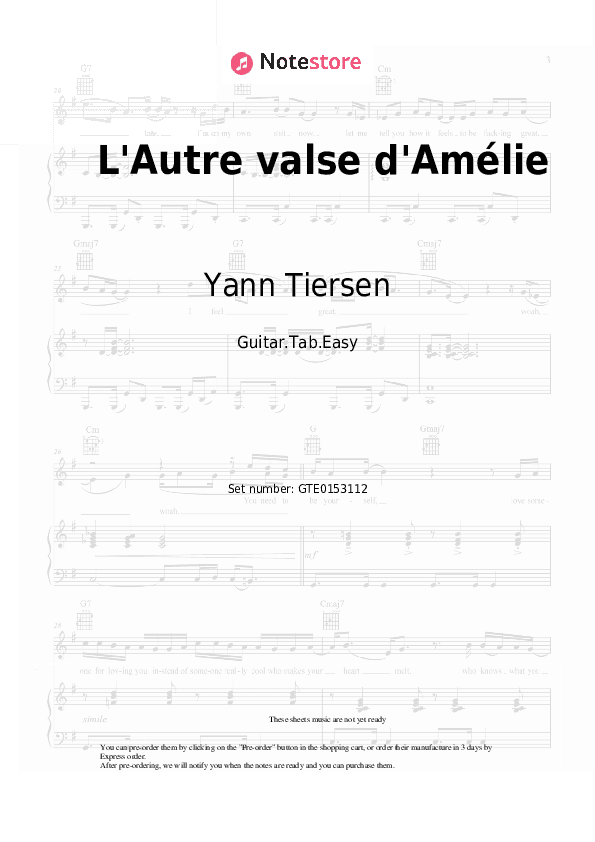 L'Autre valse d'Amélie - Yann Tiersen Tabs Easy - Guitar.Tab.Easy
