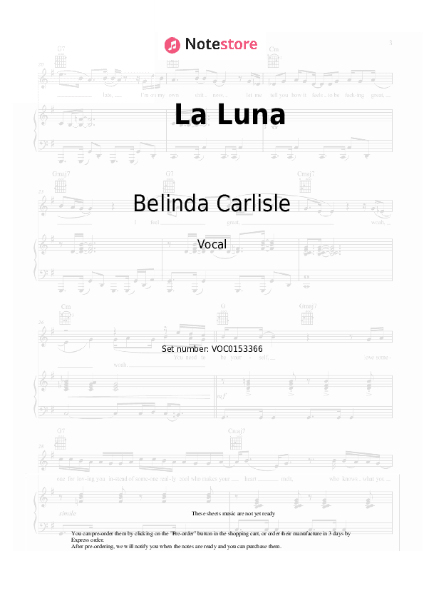 La Luna - Belinda Carlisle Vocal Sheet Music - Vocal