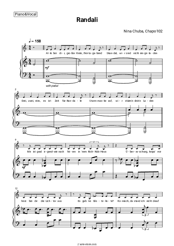 Randali - Nina Chuba, Chapo102 Piano Sheet Music with the Voice part - Piano&Vocal