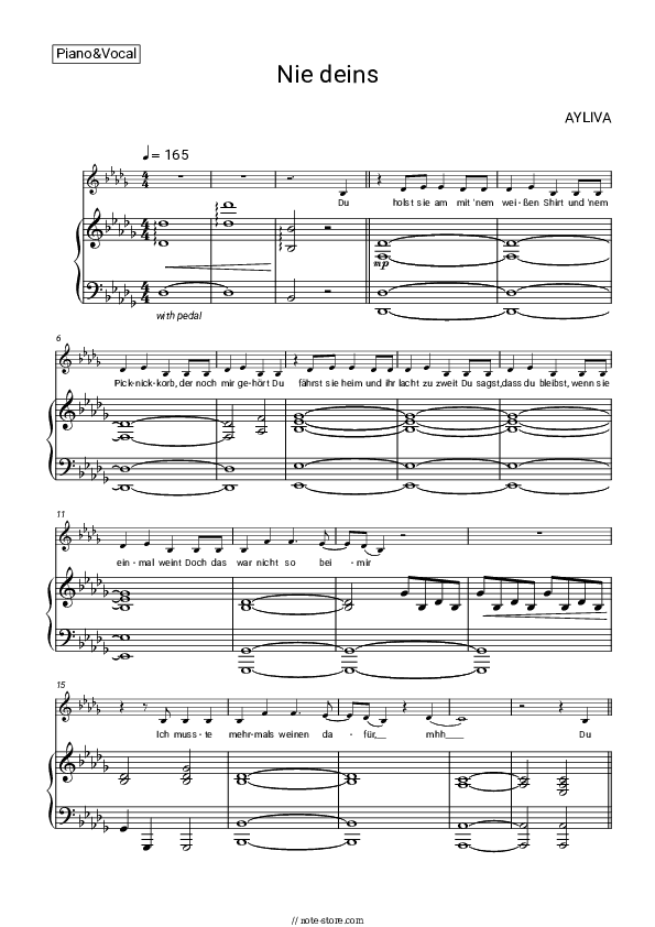 Nie deins - AYLIVA Piano Sheet Music with the Voice part - Piano&Vocal