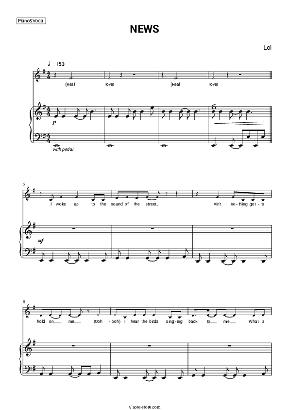 NEWS - Loi Piano Sheet Music with the Voice part - Piano&Vocal