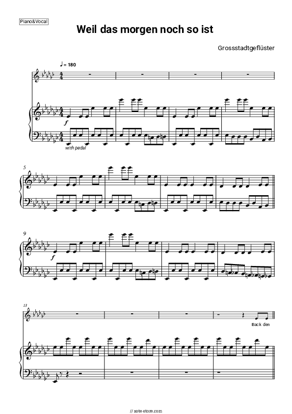 Weil das morgen noch so ist - Grossstadtgeflüster Piano Sheet Music with the Voice part - Piano&Vocal