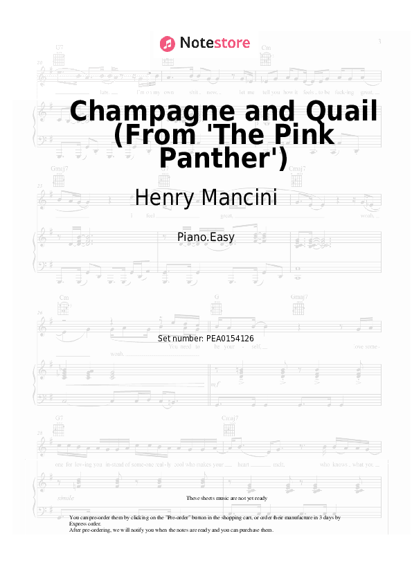 Champagne and Quail (From 'The Pink Panther') - Henry Mancini Piano Sheet Music Easy - Piano.Easy