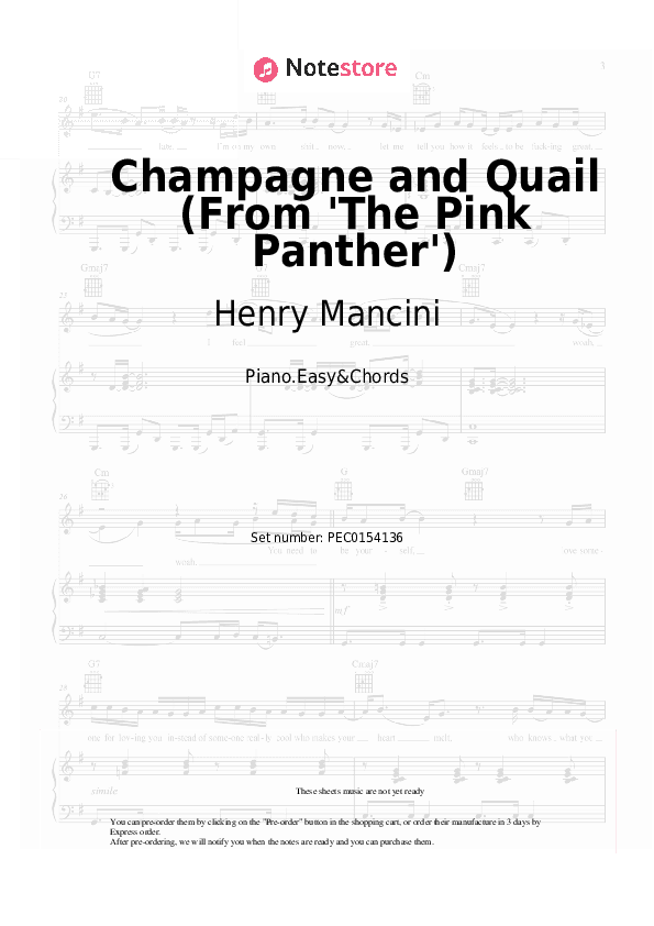 Champagne and Quail (From 'The Pink Panther') - Henry Mancini Sheet Music Easy and Chords - Piano.Easy&Chords