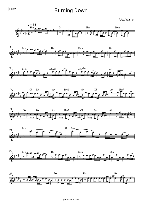 Burning Down - Alex Warren Flute Sheet Music - Flute