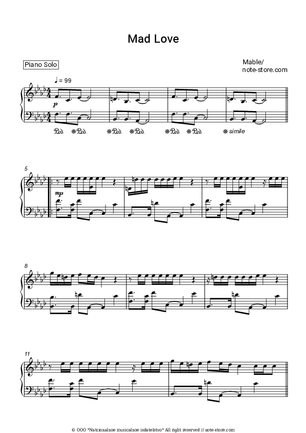 Mad Love - Mabel Piano Sheet Music - Piano.Solo