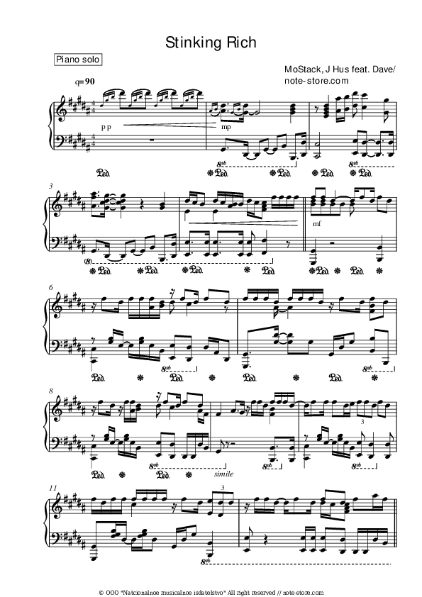 Stinking Rich - MoStack, J Hus, Dave Piano Sheet Music - Piano.Solo