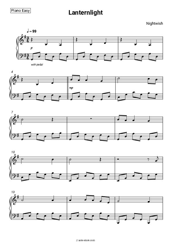 Lanternlight - Nightwish Piano Sheet Music Easy - Piano.Easy