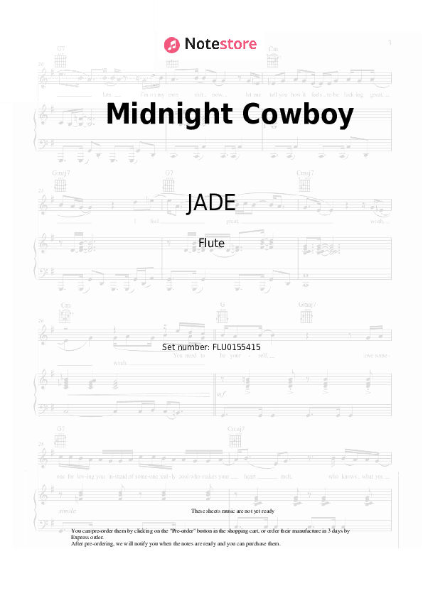 Midnight Cowboy - JADE Flute Sheet Music - Flute