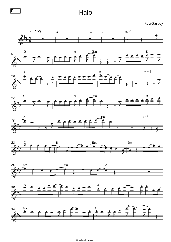 Halo - Rea Garvey Flute Sheet Music - Flute