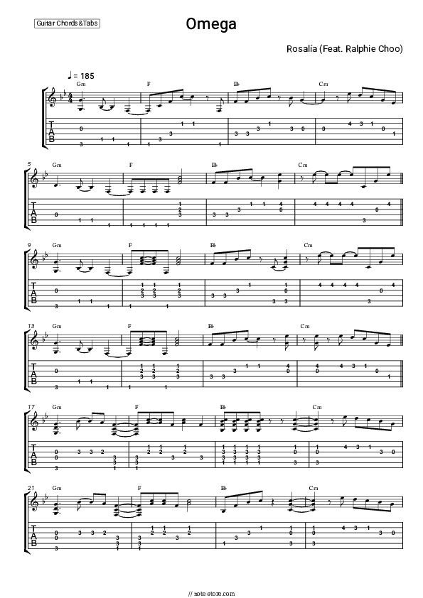 Omega - Rosalía, Ralphie Choo Chords and Tabs - Guitar.Chords&Tabs