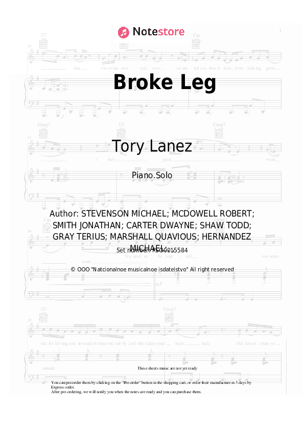 Broke Leg - Tory Lanez, Quavo, Tyga Piano Sheet Music - Piano.Solo