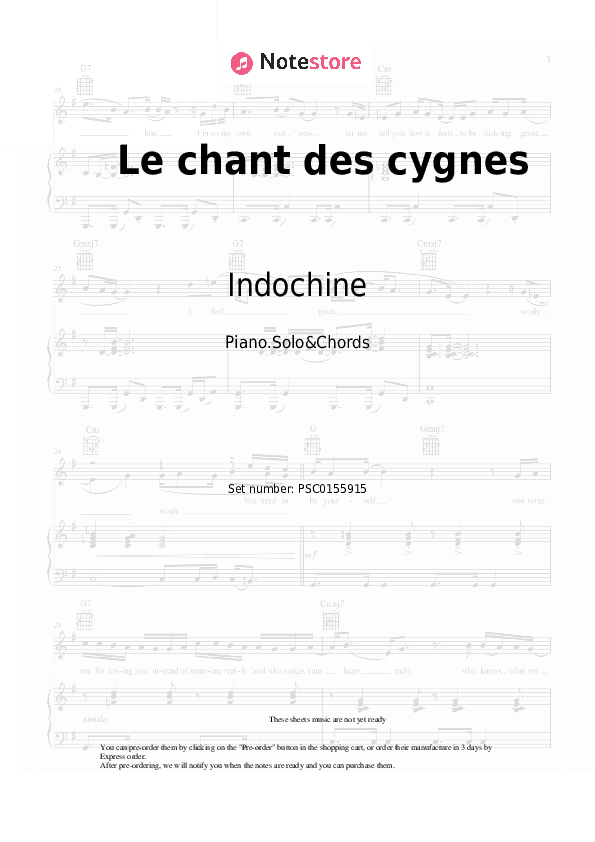 Le chant des cygnes - Indochine Piano Sheet Music and Chords - Piano.Solo&Chords
