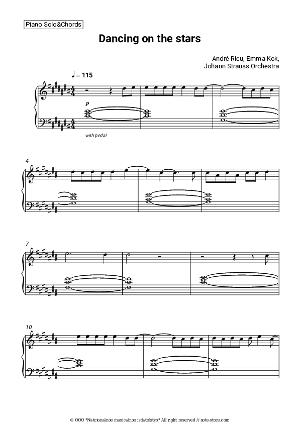 Dancing on the stars - André Rieu, Emma Kok, Johann Strauss Orchestra Piano Sheet Music - Piano.Solo