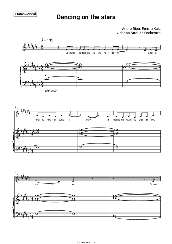 Dancing on the stars - André Rieu, Emma Kok, Johann Strauss Orchestra Piano Sheet Music with the Voice part - Piano&Vocal