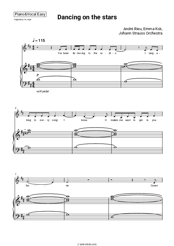 Dancing on the stars - André Rieu, Emma Kok, Johann Strauss Orchestra Piano Sheet Music Easy and Vocal - Piano&Vocal.Easy