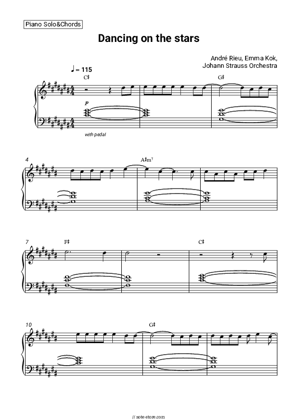 Dancing on the stars - André Rieu, Emma Kok, Johann Strauss Orchestra Piano Sheet Music and Chords - Piano.Solo&Chords