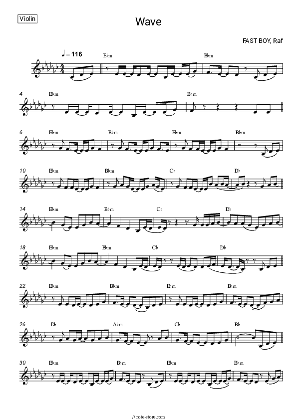 Wave - FAST BOY, Raf Violin Sheet Music - Violin