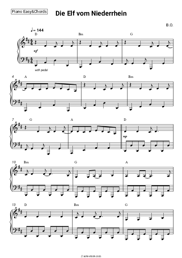 Die Elf vom Niederrhein - B.O. Sheet Music Easy and Chords - Piano.Easy&Chords