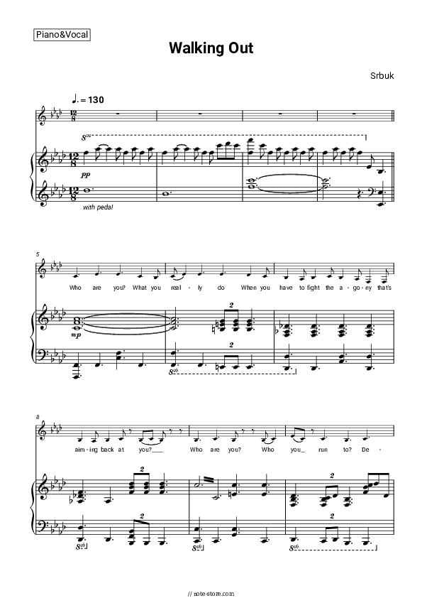 Walking Out - Srbuk Piano Sheet Music with the Voice part - Piano&Vocal