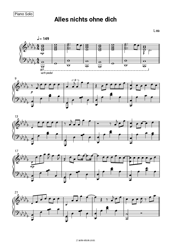 Alles nichts ohne dich - LEA Piano Sheet Music - Piano.Solo