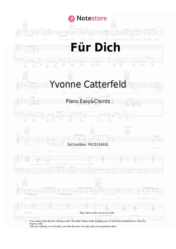 Für Dich - Yvonne Catterfeld Sheet Music Easy and Chords - Piano.Easy&Chords