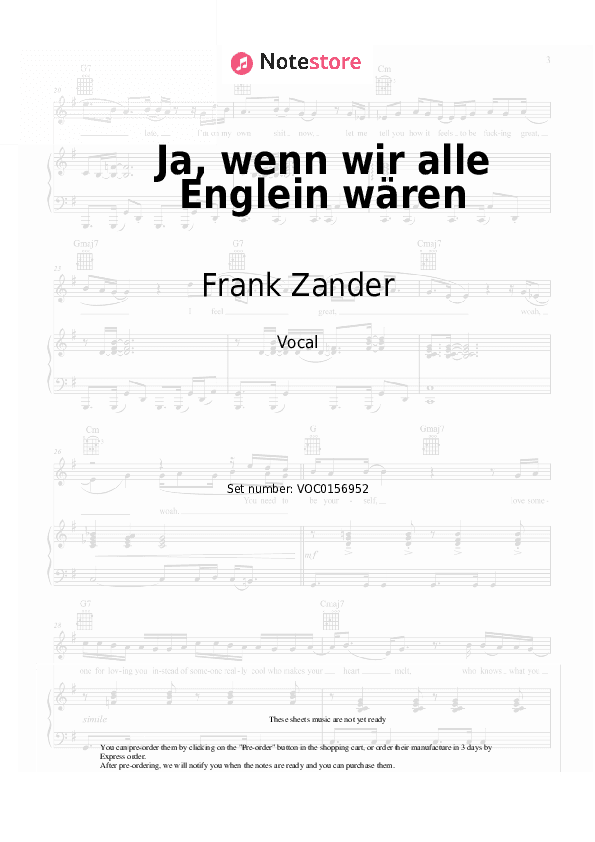 Ja, wenn wir alle Englein wären - Frank Zander Vocal Sheet Music - Vocal