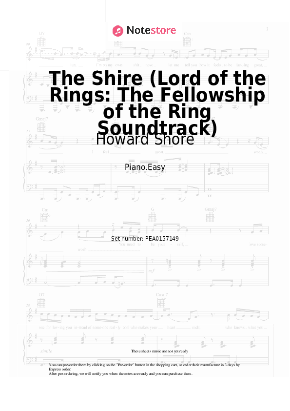The Shire (Lord of the Rings: The Fellowship of the Ring Soundtrack) - Howard Shore Piano Sheet Music Easy - Piano.Easy