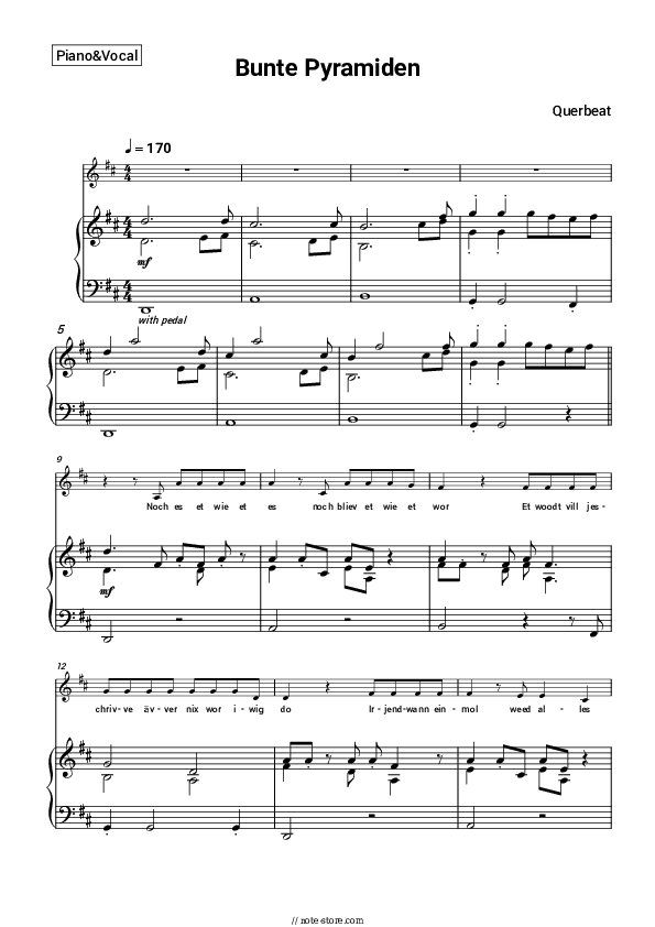 Bunte Pyramiden - Querbeat Piano Sheet Music with the Voice part - Piano&Vocal