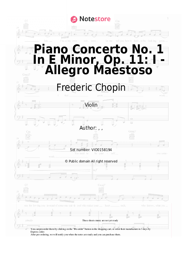 Piano Concerto No. 1 In E Minor, Op. 11: I - Allegro Maestoso - Frederic Chopin Violin Sheet Music - Violin