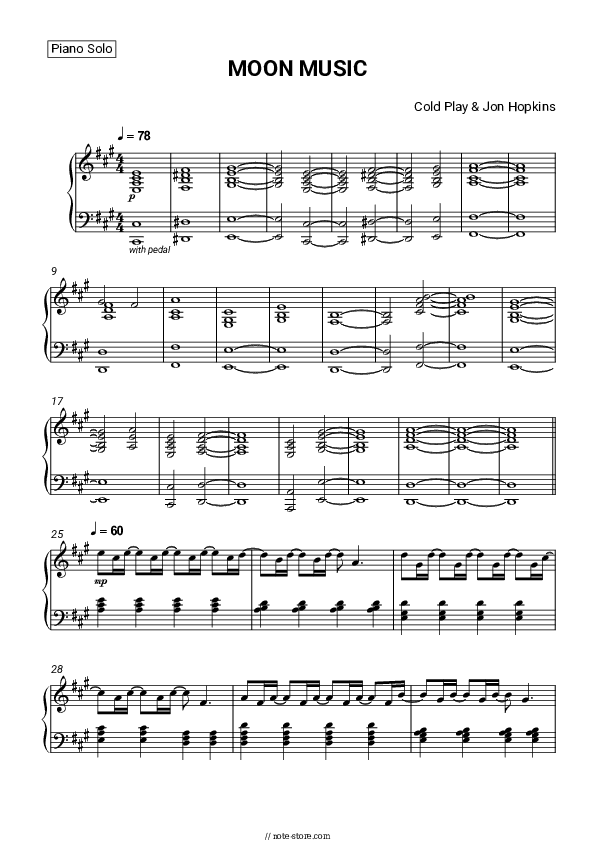MOON MUSiC - Coldplay, Jon Hopkins Piano Sheet Music - Piano.Solo