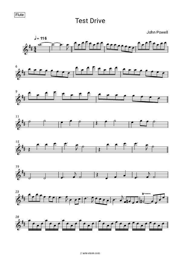 Test Drive (From 'How To Train Your Dragon') - John Powell Flute Sheet Music - Flute