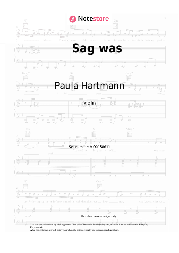 Sag was - Paula Hartmann, t-low Violin Sheet Music - Violin