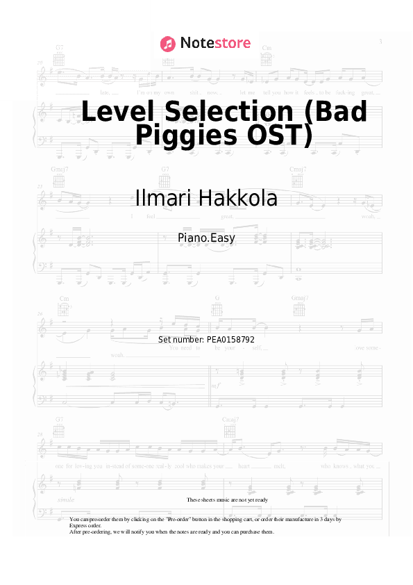 Level Selection (Bad Piggies OST) - Ilmari Hakkola Piano Sheet Music Easy - Piano.Easy