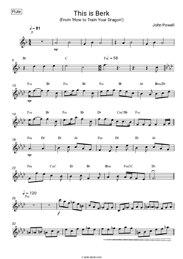 This is Berk (From 'How to Train Your Dragon') - John Powell Flute Sheet Music - Flute