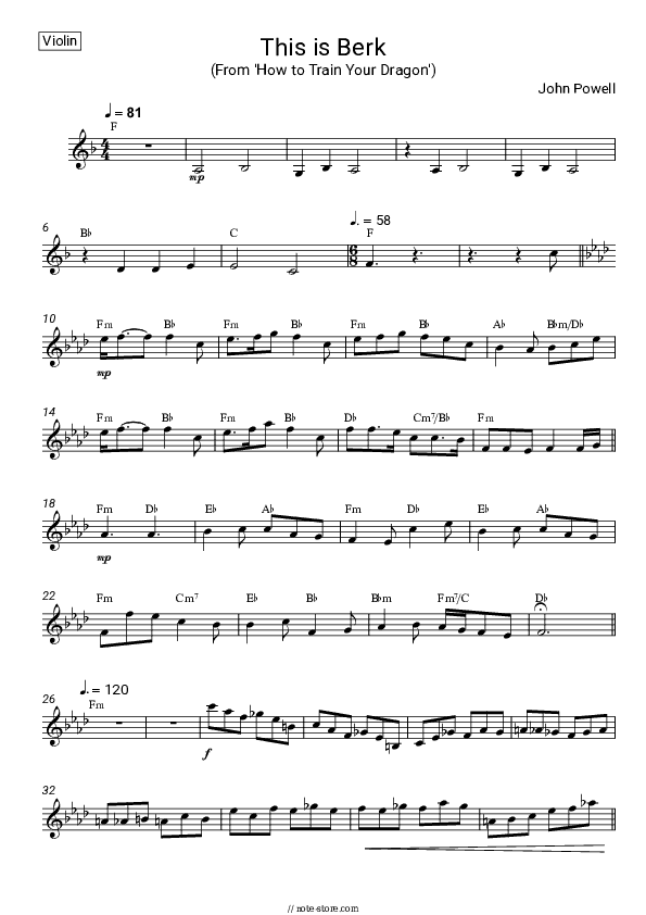 This is Berk (From 'How to Train Your Dragon') - John Powell Violin Sheet Music - Violin