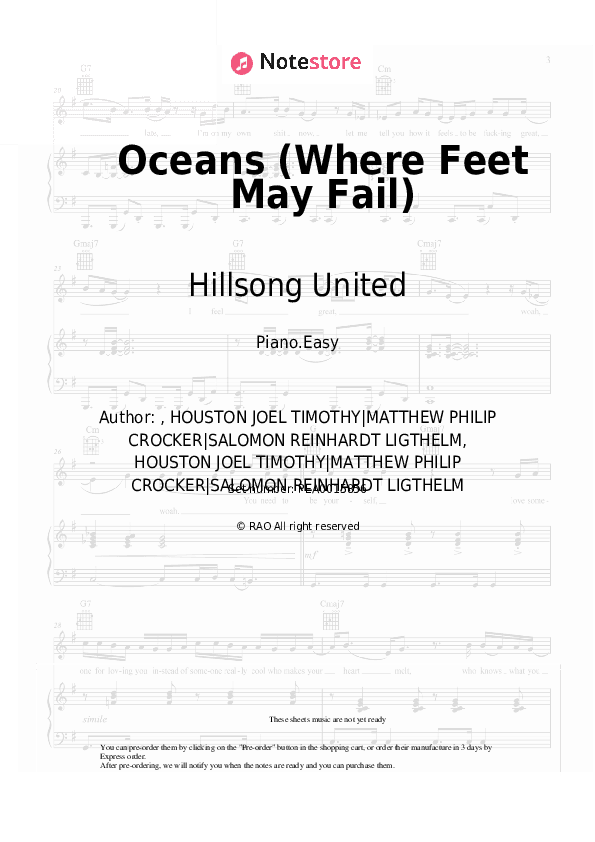 Oceans (Where Feet May Fail) - Hillsong United Piano Sheet Music Easy - Piano.Easy