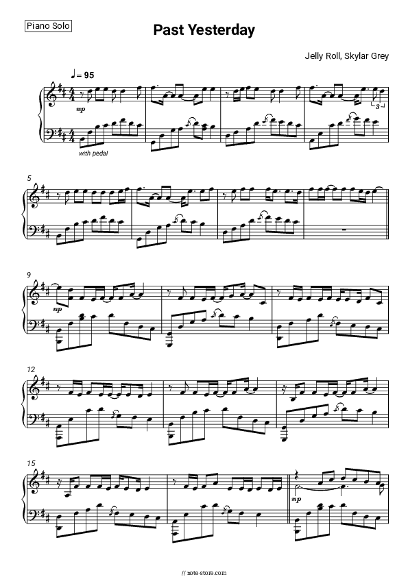 Past Yesterday - Jelly Roll, Skylar Grey Piano Sheet Music - Piano.Solo