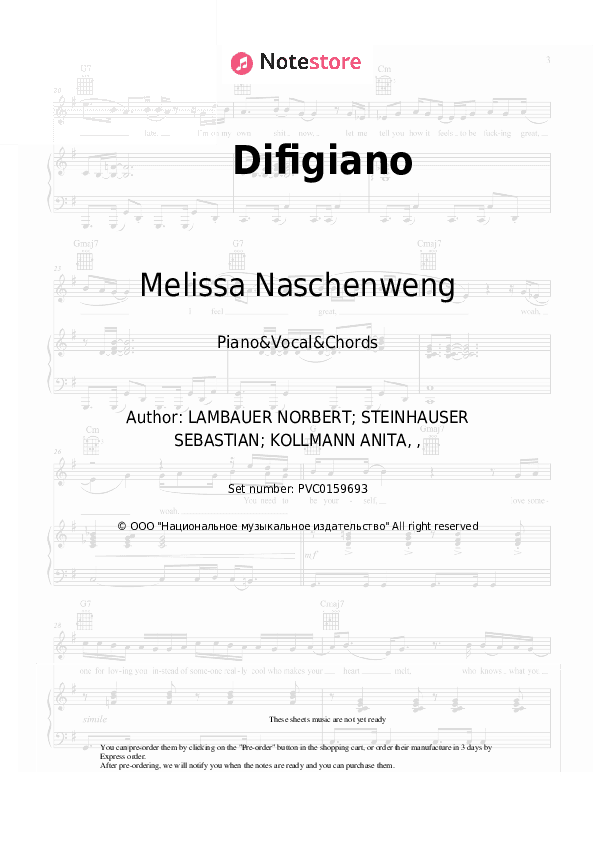 Difigiano - Melissa Naschenweng Piano Sheet Music with the Vocal and Chords - Piano&Vocal&Chords