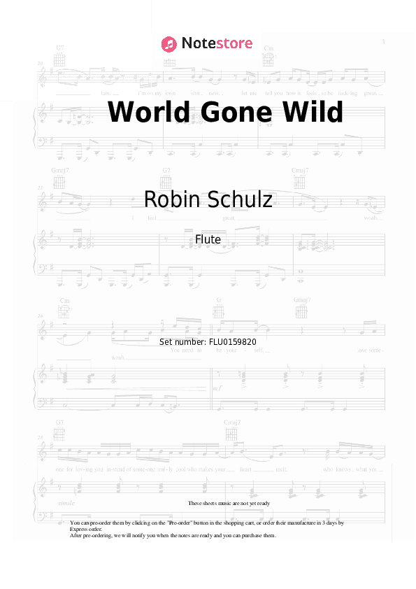 World Gone Wild - Robin Schulz, CYRIL, Sam Martin Flute Sheet Music - Flute