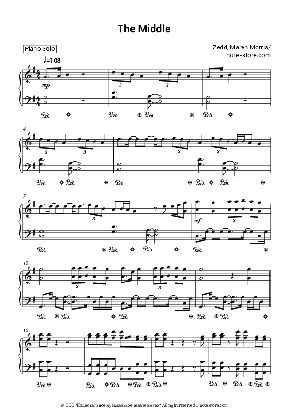 The Middle - Zedd, Maren Morris Piano Sheet Music - Piano.Solo