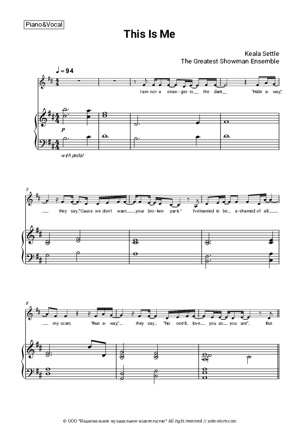 This Is Me - Keala Settle, The Greatest Showman Ensemble Piano Sheet Music with the Voice part - Piano&Vocal