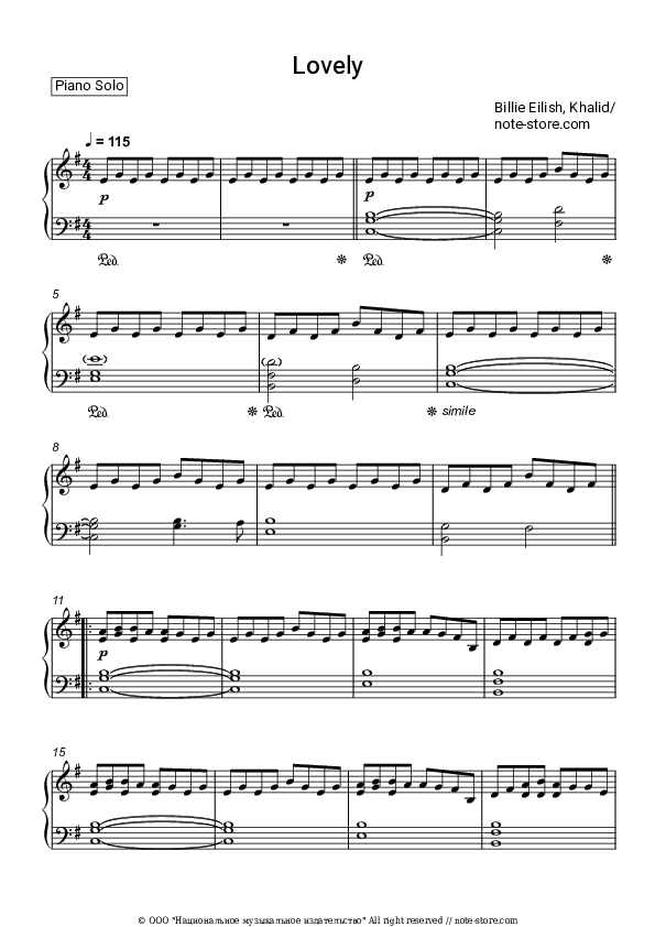 Lovely - Billie Eilish, Khalid Piano Sheet Music - Piano.Solo