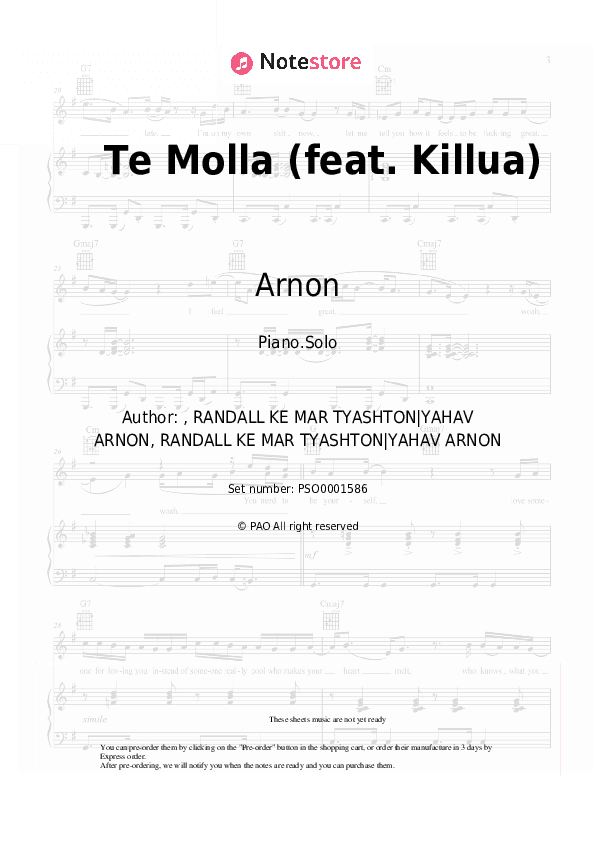 Te Molla (feat. Killua) - Arnon Piano Sheet Music - Piano.Solo