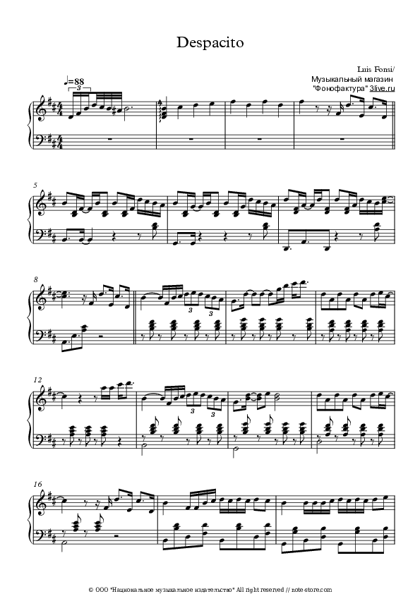 Despacito - Luis Fonsi, Daddy Yankee Piano Sheet Music - Piano.Solo