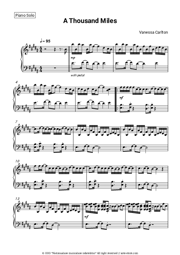 A Thousand Miles - Vanessa Carlton Piano Sheet Music - Piano.Solo