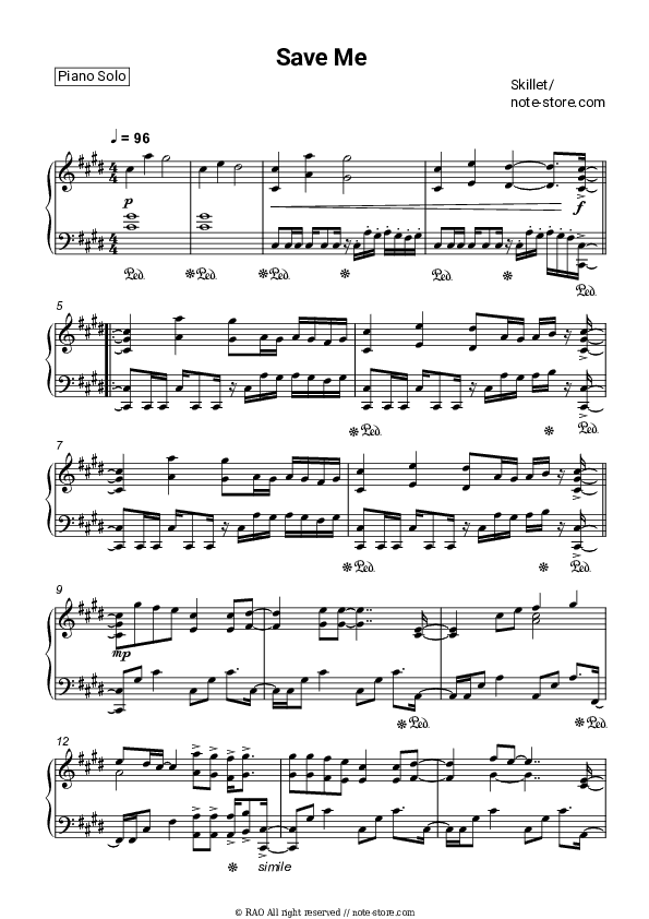 Save Me - Skillet Piano Sheet Music - Piano.Solo
