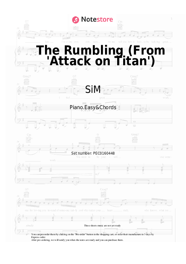The Rumbling (From 'Attack on Titan') - SiM Sheet Music Easy and Chords - Piano.Easy&Chords