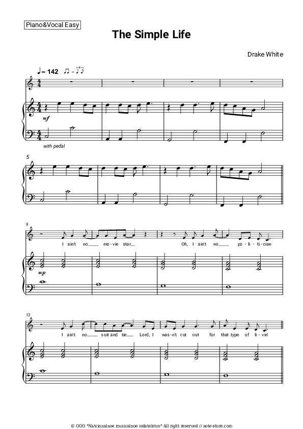 The Simple Life - Drake White Piano Sheet Music Easy and Vocal - Piano&Vocal.Easy