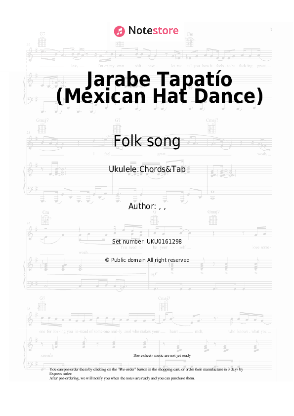 Jarabe Tapatío (Mexican Hat Dance) - Folk song Ukulele Sheet Music - Ukulele.Chords&Tab